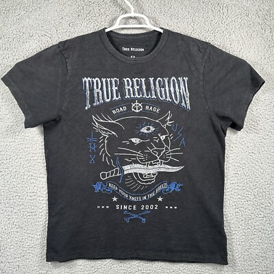 True Religion Graphic T-Shirt Mens L Road Rage Panther Black Short Sleeve  Eye