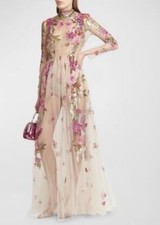 38IT- Valentino Floral Embroidered Tulle Illusion Gown Dress - BNWT- 25K