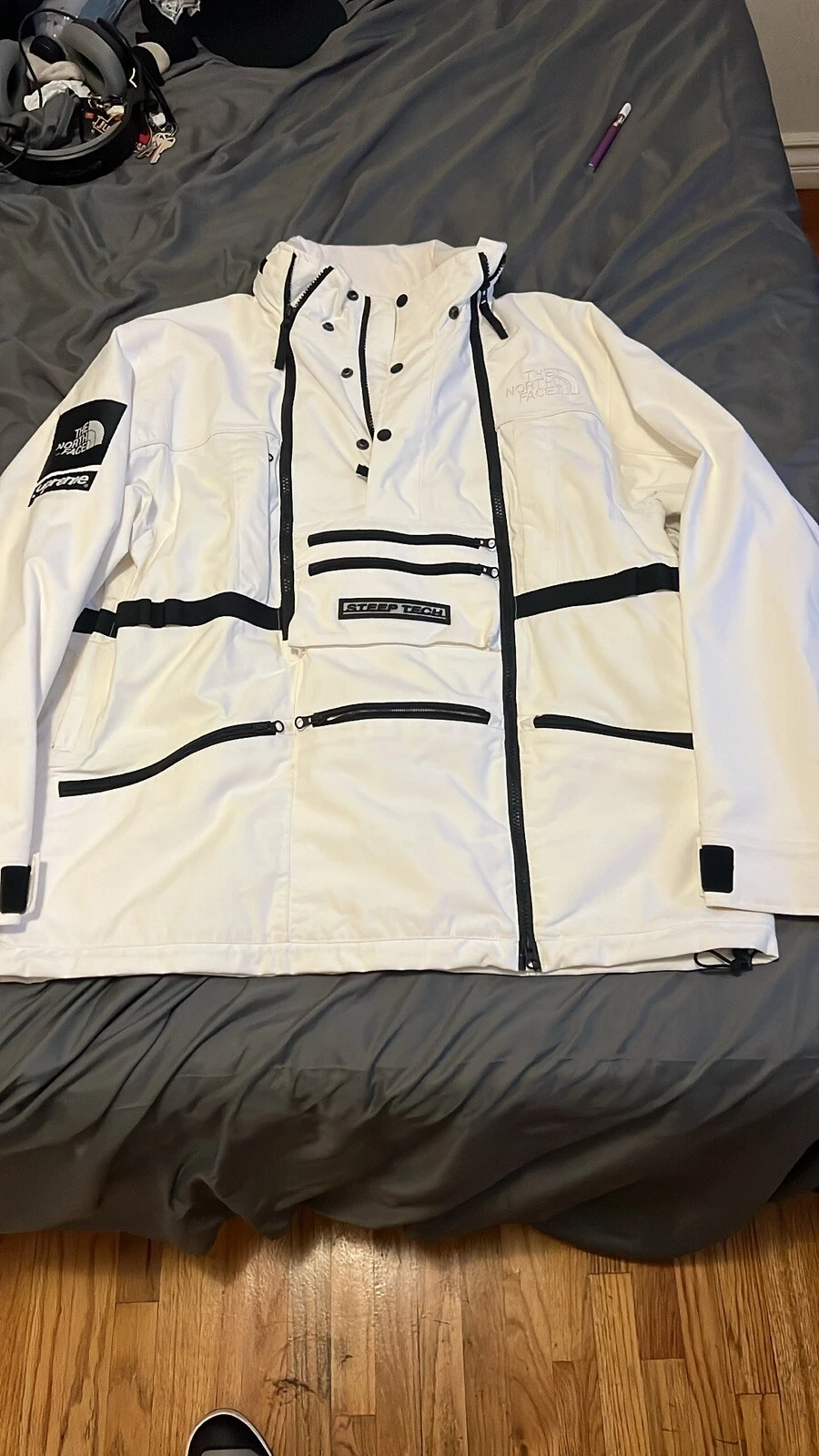 RARE SS16 SUPREME x THE NORTH FACE STEEP TECH VESTE À CAPUCHE BLANCHE TAILLE XL TNF