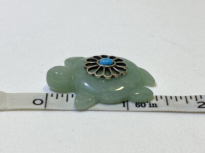 Vintage Light Green Jade Turtle Small Hand Carved With Silver