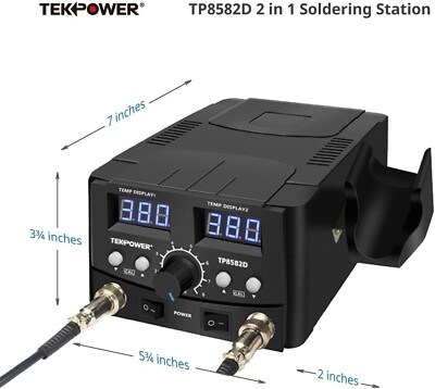 Tekpower TP8582D 2-in-1 Soldering & Hot Air Rework Station – 70W Iron, 750W Hot Air, 896°F Max