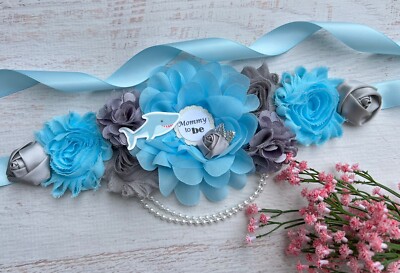 Handmade Couture Silver Satin Floral Bridal Sash Belt | Wedding • Maternity Beaded Rhinestone Flower Sash Belt 1993 - BellaMeraBridal  main image 2