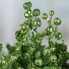 Green Glittered Artificial Holly Picks