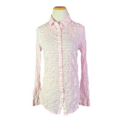 J. McLaughlin Size S Pink White Striped Button Shirt Textured