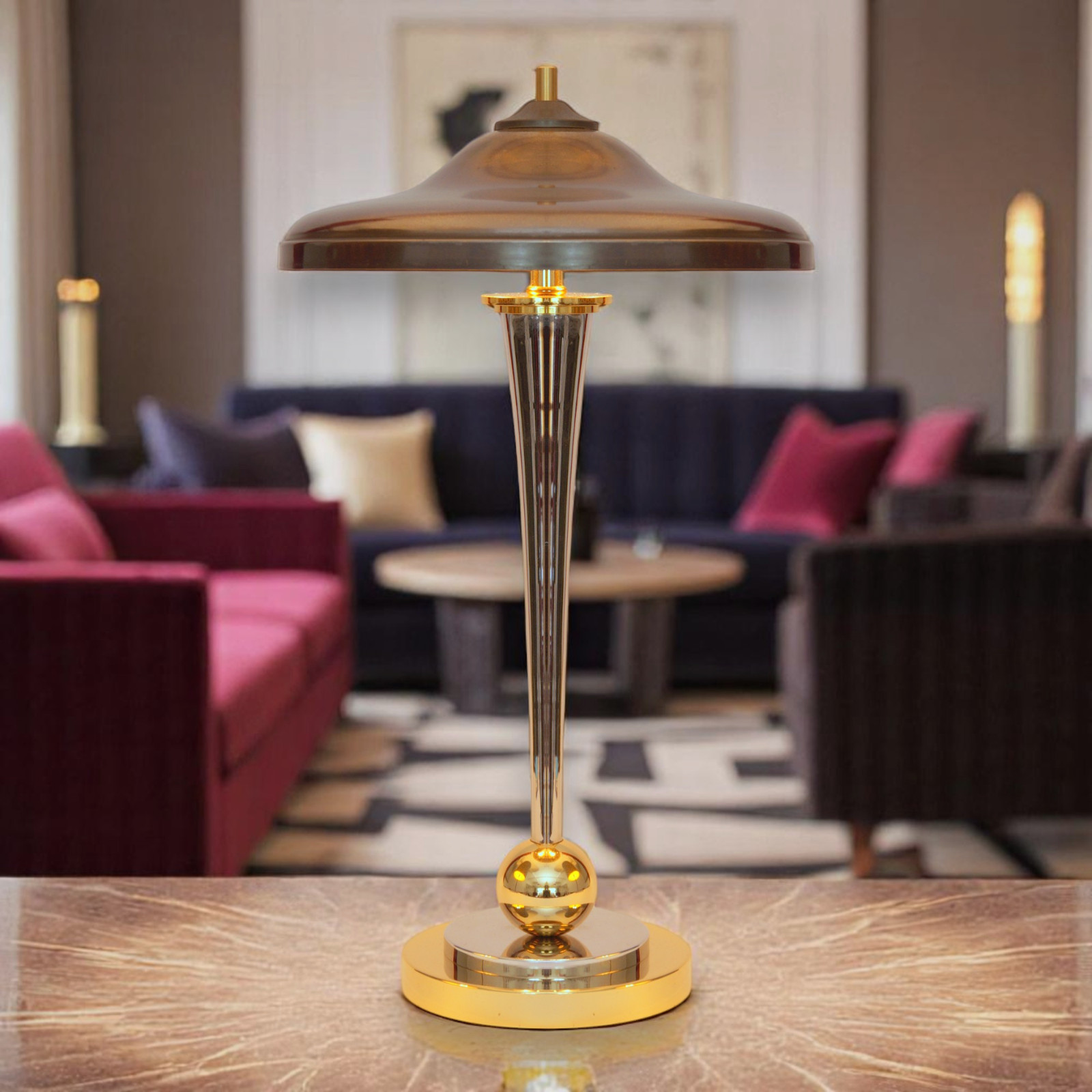 Art Deco Desk Lamp "VANDENBERGH" Unique Design Chrome Brass Lamp