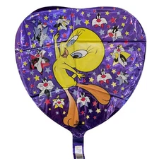 Tweety Sylvester Heart Shaped 17" Mylar Balloon Party Stars Anagram Vintage 1995