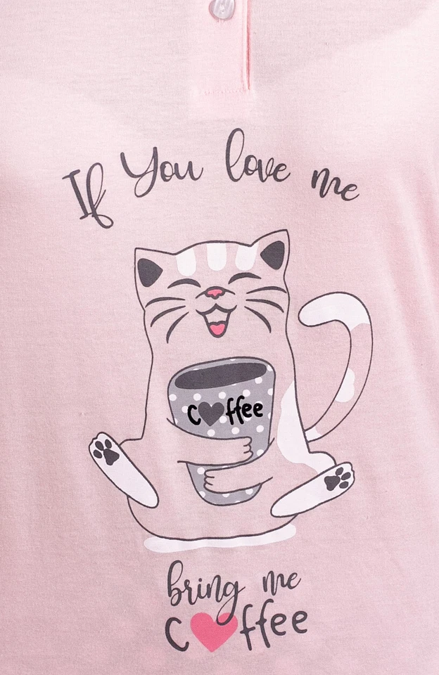 PIGIAMA DONNA FRESCO COTONE LUNGO CON STAMPA "GATTO" - Immagine 3 di 3