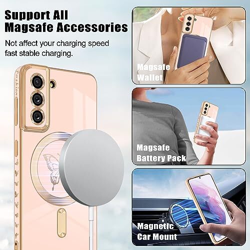 Für Samsung Galaxy S21 5G Magnet Hülle, Niedliche Schmetterling Beschichtung Rand Hülle Pink - Bild 7 von 7