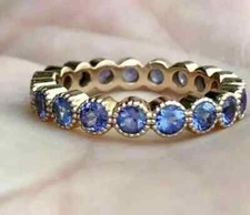2Ct Round Cut Lab Created Blue Sapphire Wedding Band Ring 14K Yellow Gold Plated