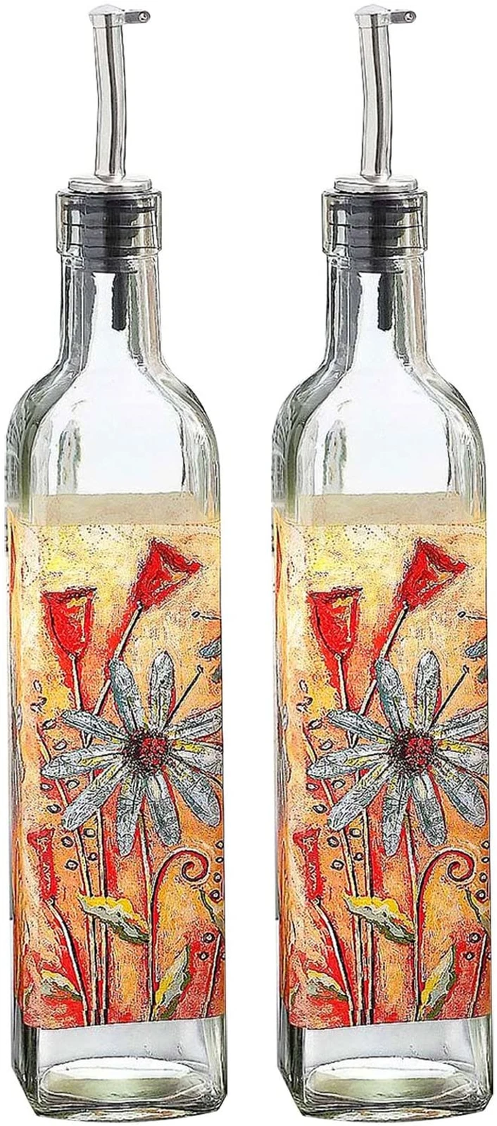 Olive Oil Bottle Set Glass Dispenser Vinegar Cruet 17Oz. with Stainl