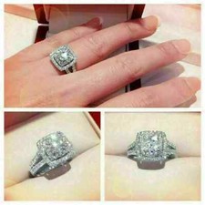 2Ct Round Cut Lab Created Diamond Engagement Halo Ring 14K White Gold Plated