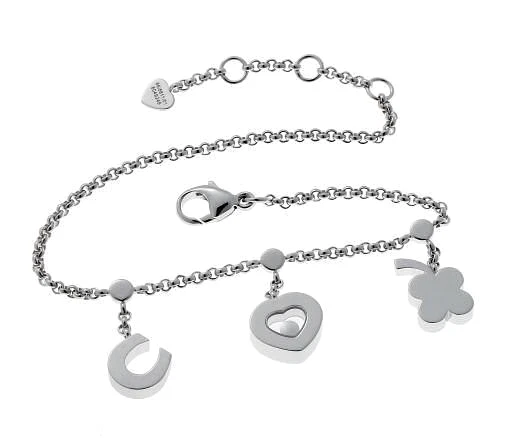 Chopard Happy Diamond 18k White Gold Lucky Heart Clover Charm Bracelet Bangle - Image 3 of 4