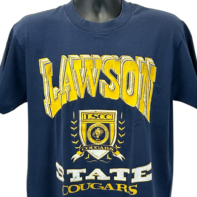 Vintage 90s Lawson State Cougars T Shirt Blue LSCC College Alabama USA L Large