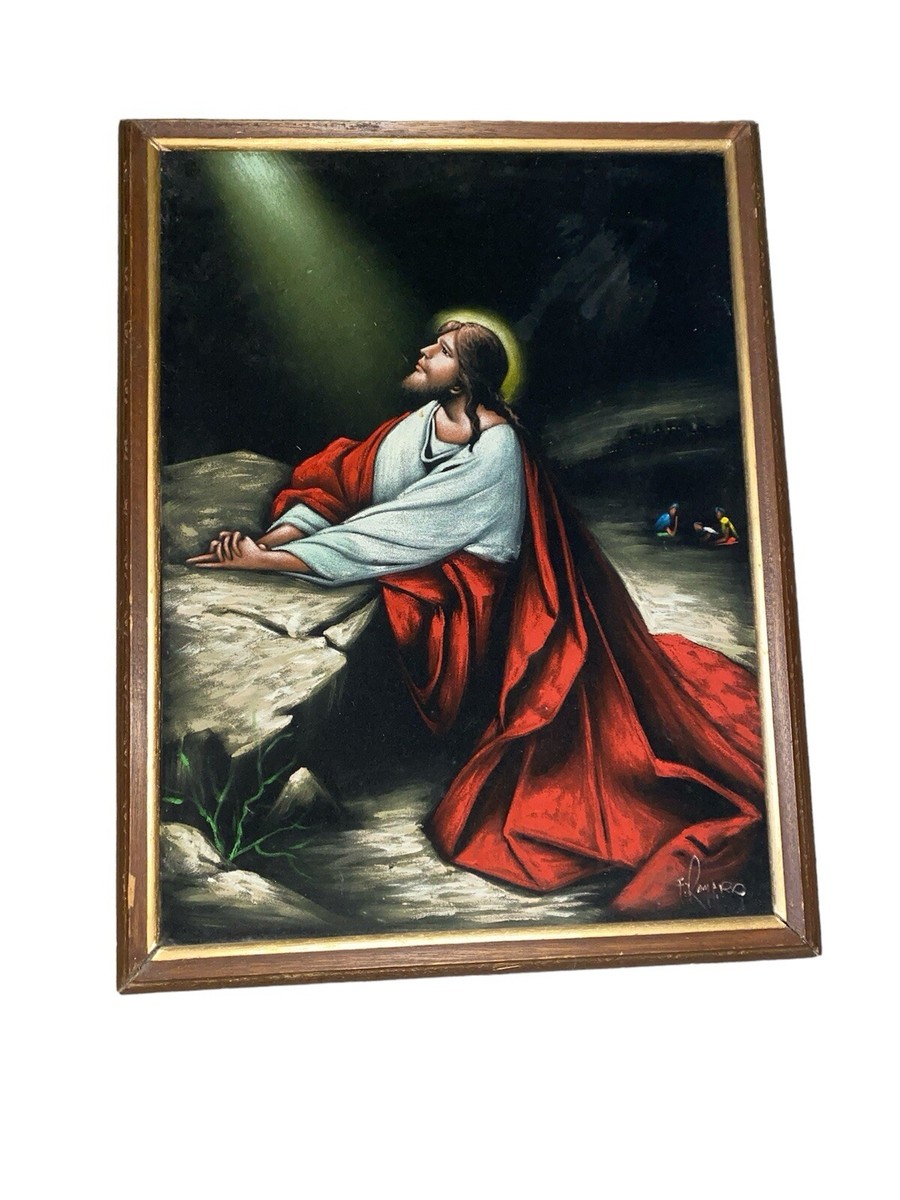 Jesus Christ Velvet 1970s Art Piece Original Frame (f.romero