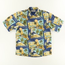 Tommy Bahama Palm Hot Springs Camp Silk Button Up Shirt Blue Men's M