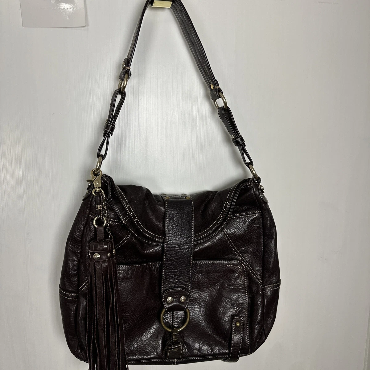Vintage Hayden Harnett Havana Shoulder Bag Hobo Tassel Brown Leather  Topstitch | eBay