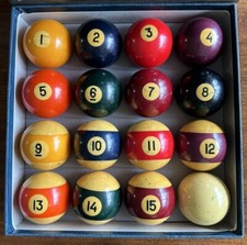 Vintage Belgian Aramith Billiard Pool Balls w/ Box 2.25 Complete Set YELLOWED