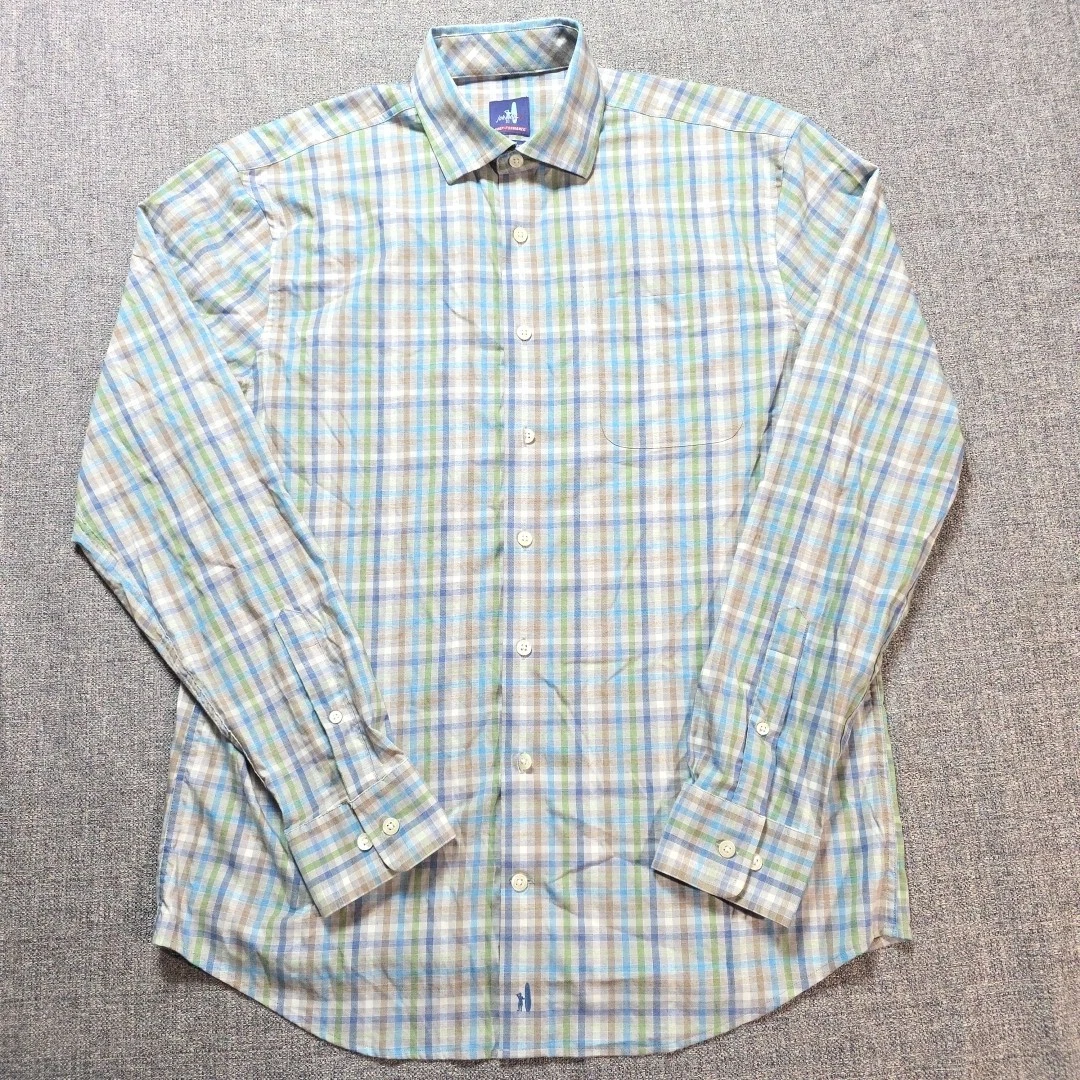Johnnie-O Prep-Formance Shirt Men Medium casual stretch check Lenoir laguna blue