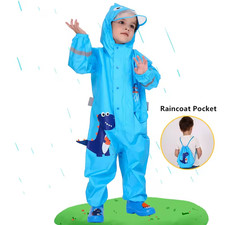 Kids Dinosaur Raincoat Waterproof Hooded Jumpsuit One-Piece Rain Suit Boys Girls