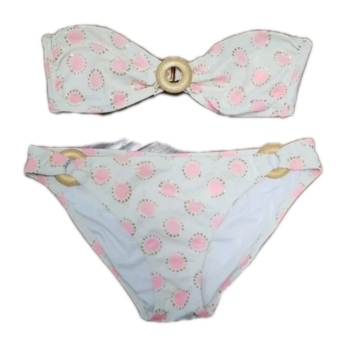 Lot Bikini Victoria's Secret à Volants & Points - Jaune à Paillettes Polka - Taille XS - Neuf