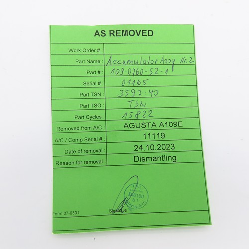 pressure vessel Accumulator Hydraulic Agusta A109E 11119 109-0760-52-1 - Bild 4 von 4