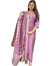 Women's Rayon Blend Embroidered Straight Kurta with Pant  Dupatta