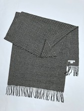 Johnstons Pure Cashmere Black / White Houndstooth Scarf Unisex Made in Scotland