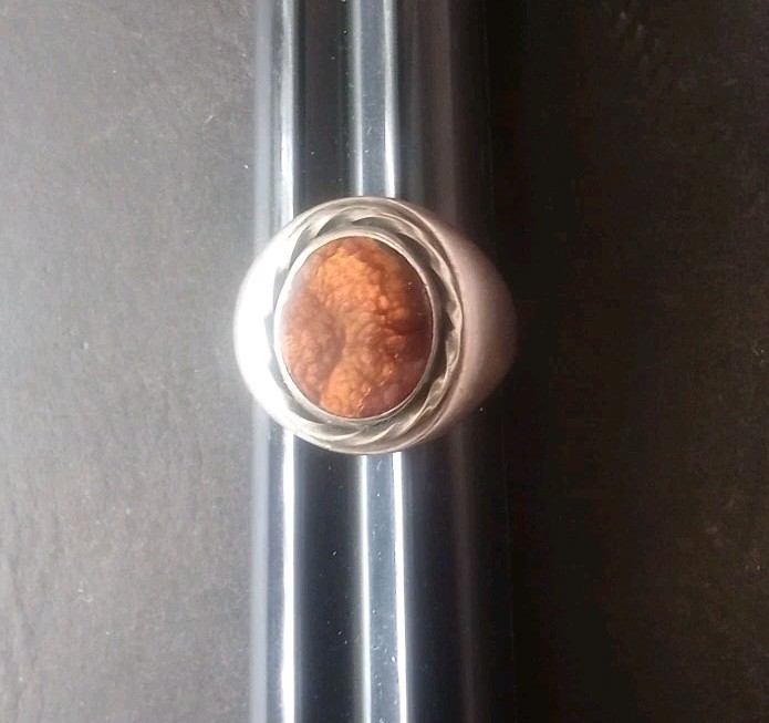 Unique Orange Fire Agate Sterling Silver Ring Size 11