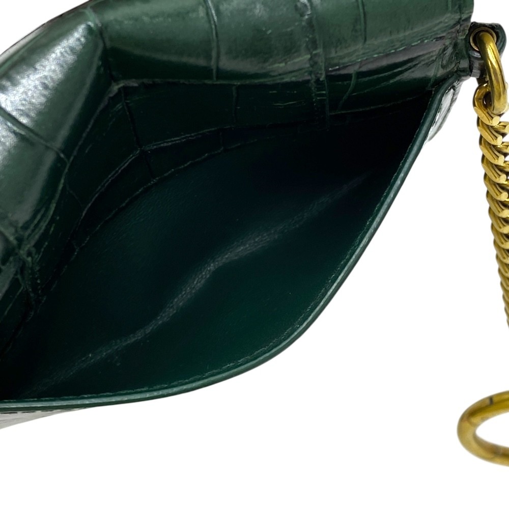 BALENCIAGA Hourglass Crocodile Leather Coin Pouch Green Gold Keyring thumbnail 5
