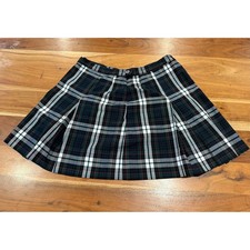 Schoolbells 90s Vintage Plaid Pleated Mini Skirt Green Blue Tartan Made in USA