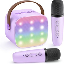 Mini Karaoke System, Wireless Microphone, LED Lights, Portable