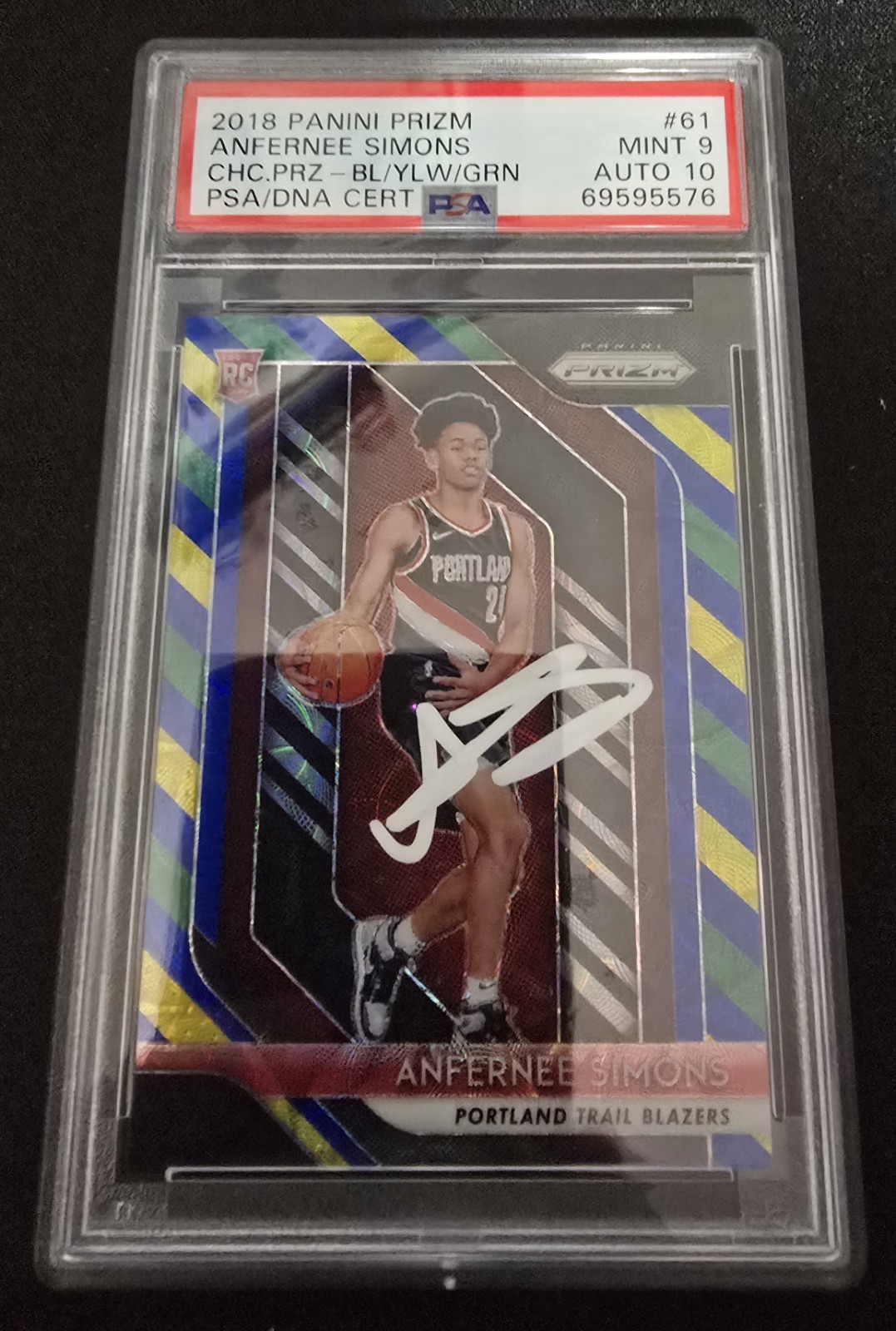 2018-19 Panini Prizm Anfernee Simons Blue Yellow Green Choice Signed RC PSA 9 10