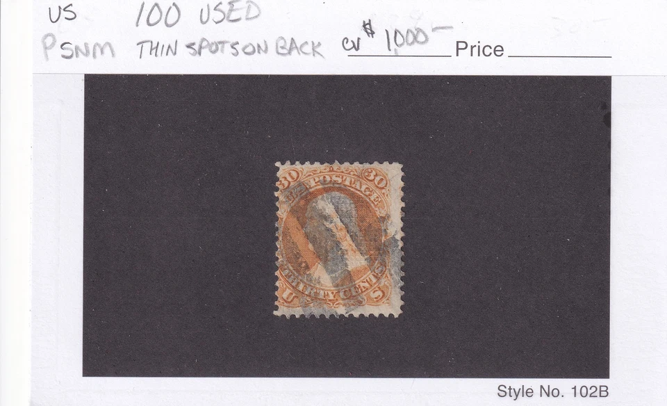 SELLOS DE MATT US SCOTT #100, BENJAMIN FRANKLIN 30 CENTAVOS 1867 F-GRILL USADO CV $1000 Foto 3 de 3