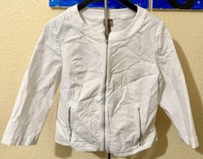 Chico's Women's Size 1 M 8 White Stretch Jacket Full Zip Collarless Pockets