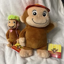 Curious George Brown Monkey Plush Doll Stuffed Toy 9" 12" Set of 2 SEGA