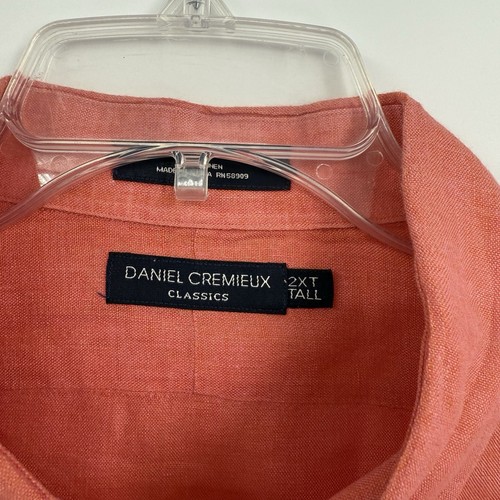 Daniel Cremieux Linen Shirt Mens Size 2X Tall Button Up Short Sleeve Salmon - Picture 7 of 9