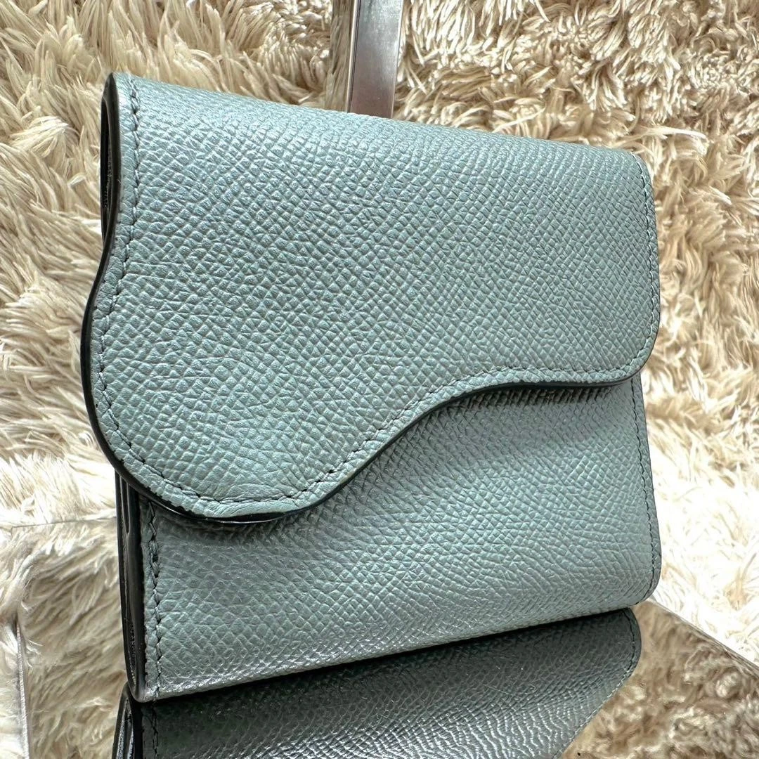 Portefeuille Christian Dior triple cuir gris selle