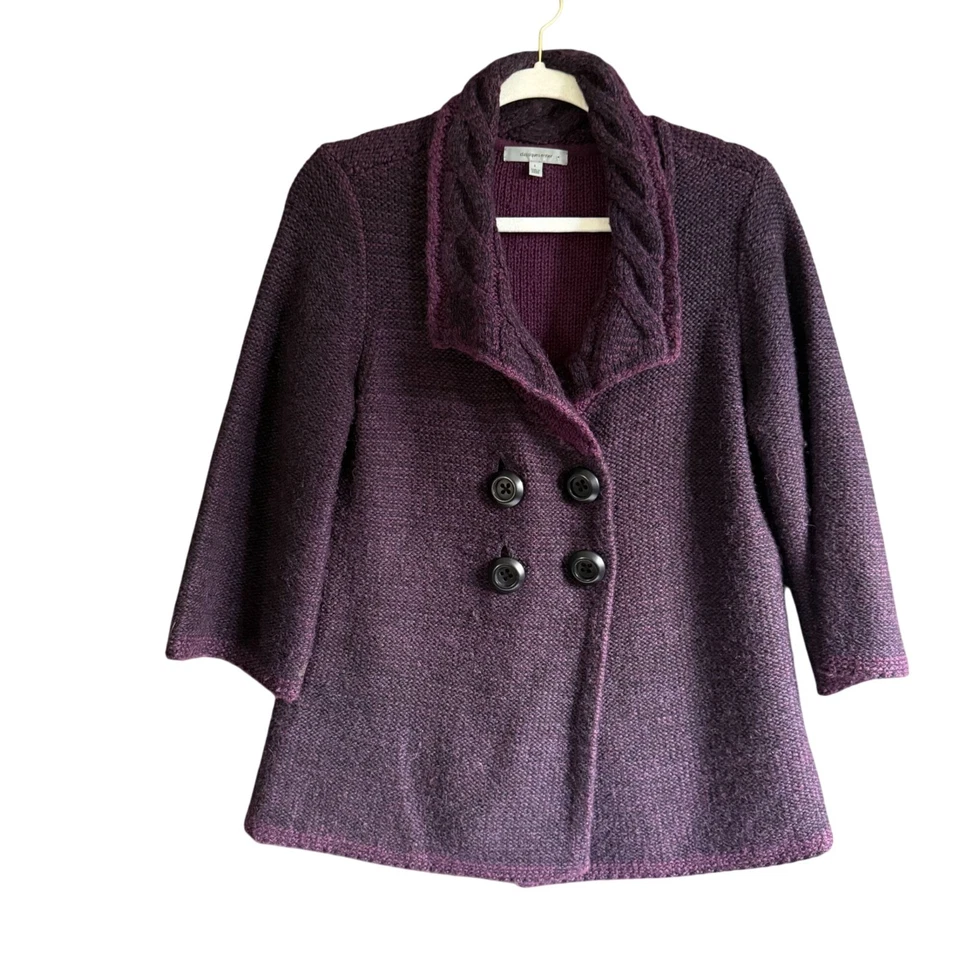 Cárdigan Abrigo Grande Classiques Entier Tweed Intrincado Tejido con Cable Doble Pecho Foto 3 de 4