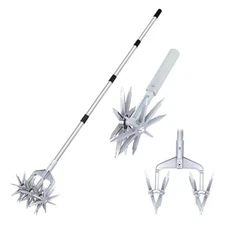 Rotary Cultivator, Adjustable Hand Tiller Garden Tool with Detachable Solid 