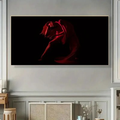 Featuring Elegant Female Figure in Red Light Unframed Canvas Painting for Living