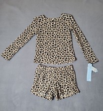 Cat  Jack 2pc Girls Long Sleeve Waffle Knit Leopard Print Pajamas Large 10/12