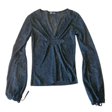 VTG Wet Seal Blouse Women Small Black Y2K Whimsigoth Sparkle Babydoll Sheer