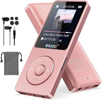 RUIZU MP3 Player 64GB Bluetooth 5.3 1,8 Zoll FM Radio 80h Audio Video Roségold