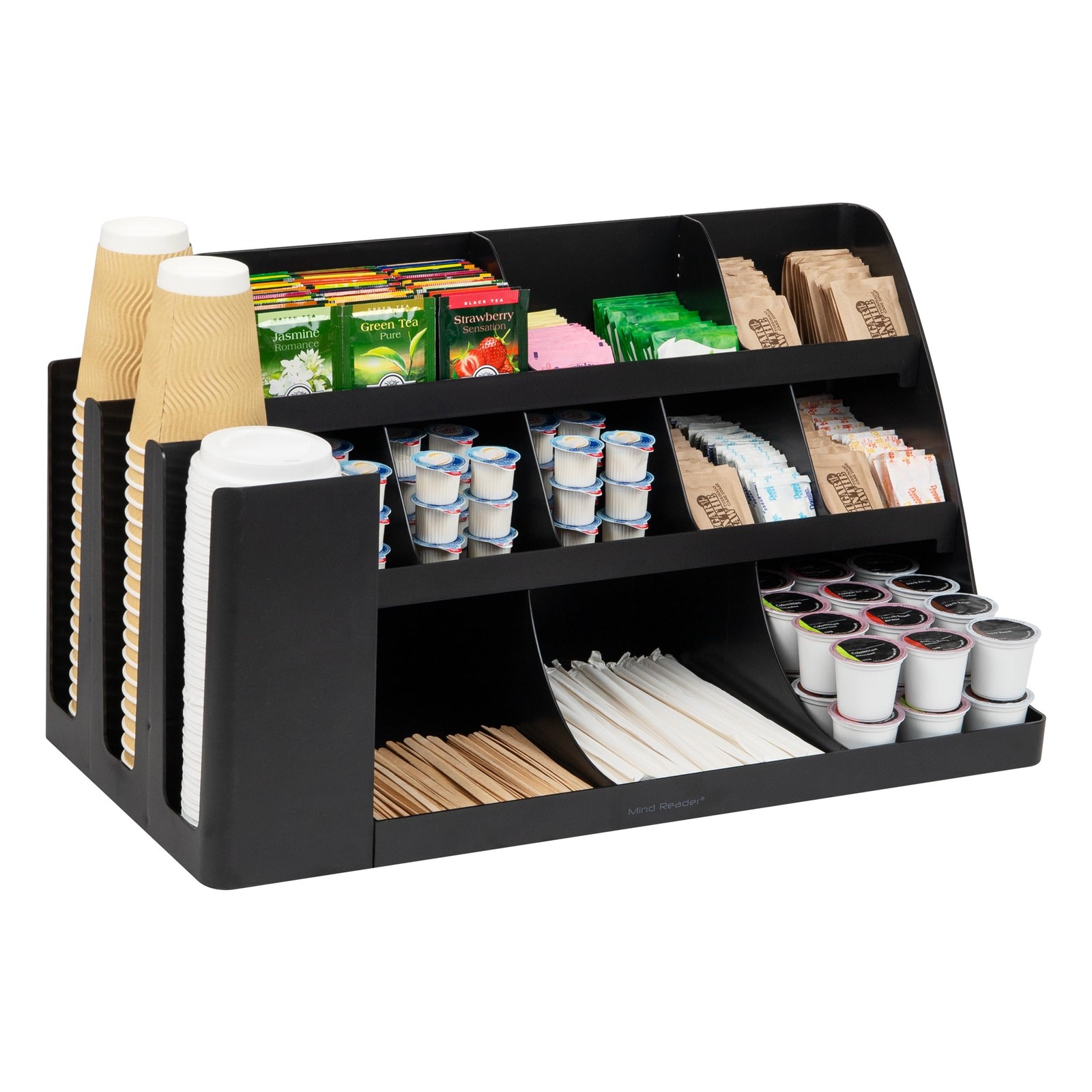 Cup and Condiment Station, Countertop Organizer, Coffee Bar, Kitchen, Stirrer...