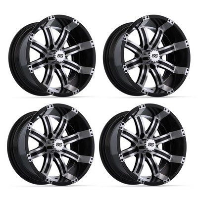Set of 4 GTW Tempest Golf Cart Machined / Black 14x7 Wheel | 3:4 offset (ET-.25)