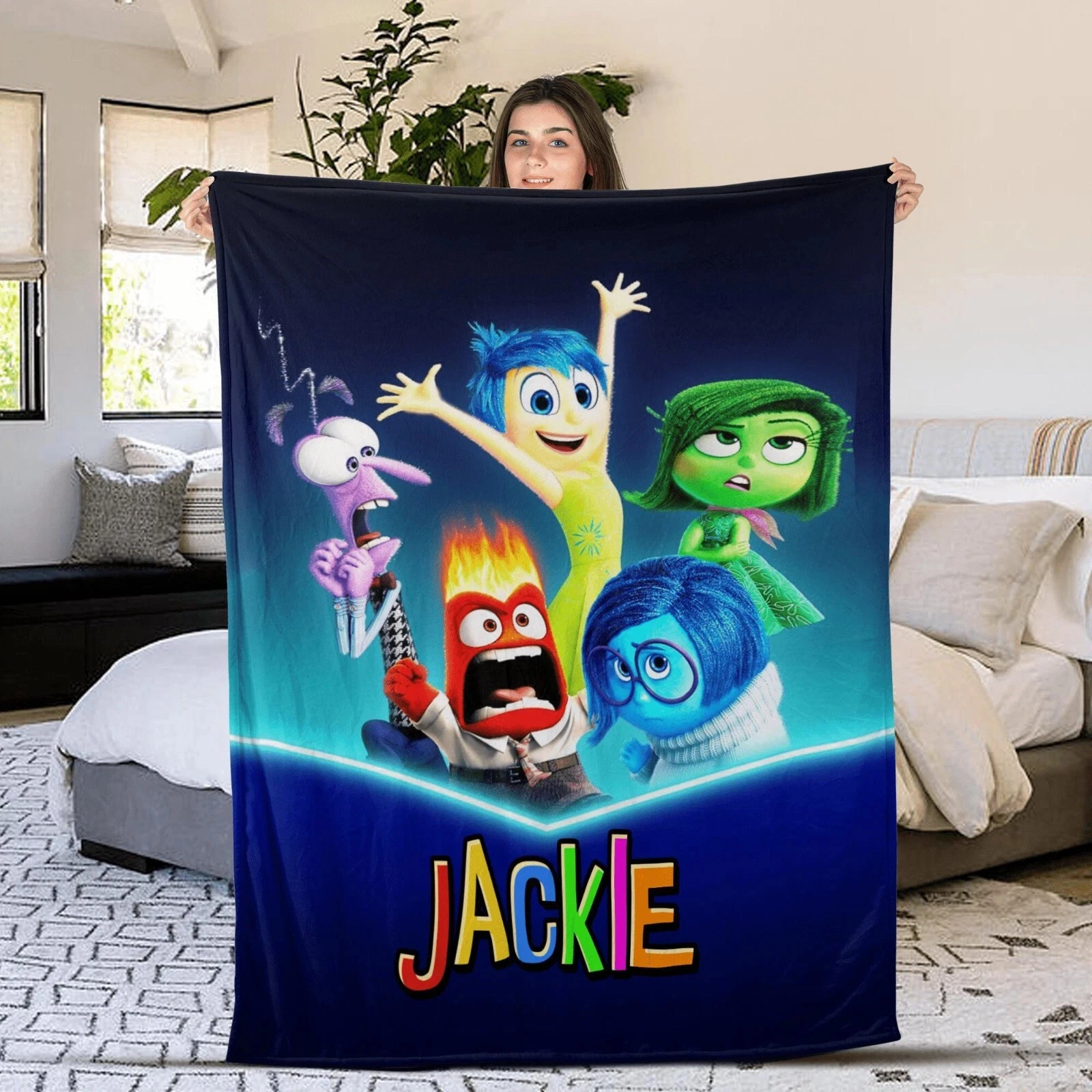 Personalized Disney Inside Out Plush Fleece Blanket, Custom Name Blanket