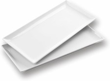 Gro&szlig;e wei&szlig;e Keramik Serviertabletts 2er Set, rechteckige Platten 40x19cm, 16