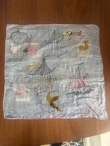 Vintage Pat Prichard Bird Cage Dove Partridge Hankie light blue pink white