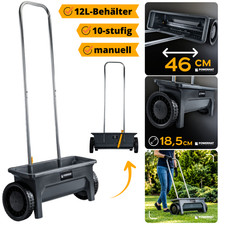 Streuwagen 12L Handstreuwagen 46cm Rasensamenstreuer Streuer Dünger Streugut