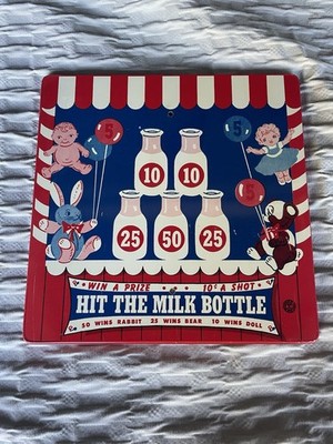 Classic Carnival Game ''Hit the Milk Bottle  Metal Sign